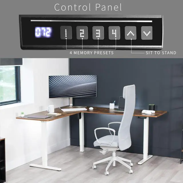 Alt view image 5 of 7 - VIVO Vintage Brown / White Electric 75" x 63" Corner Standing Desk, L-Shaped