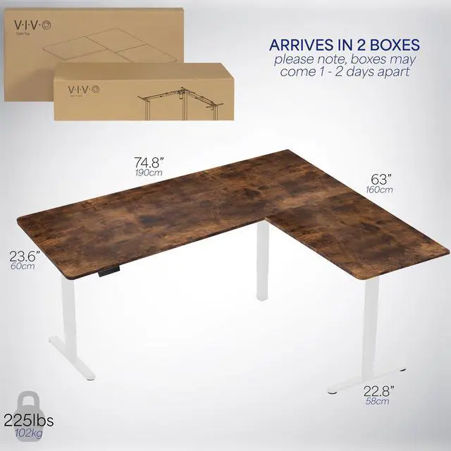 Alt view image 6 of 7 - VIVO Vintage Brown / White Electric 75" x 63" Corner Standing Desk, L-Shaped