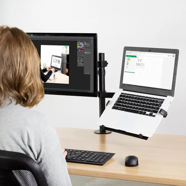Alt view image 4 of 8 - VIVO Black Universal Adjustable 10 to 15.6 Laptop Mount Holder for VESA Compatible Monitor Arms (STAND-LAP3)