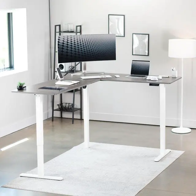 Alt view image 2 of 7 - VIVO Gray / White Electric 75" x 63" Corner Standing Desk, L-Shaped Workstation