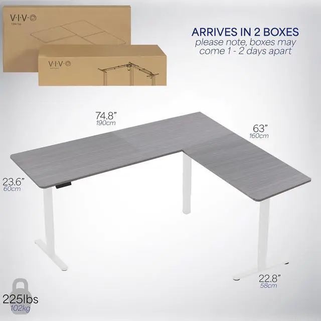 Alt view image 6 of 7 - VIVO Gray / White Electric 75" x 63" Corner Standing Desk, L-Shaped Workstation