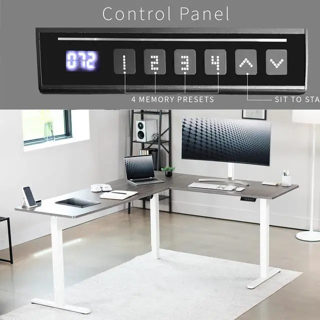 Alt view image 5 of 7 - VIVO Gray / White Electric 75" x 63" Corner Standing Desk, L-Shaped Workstation