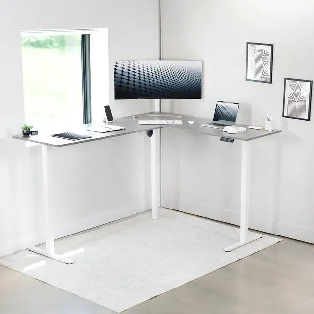 Alt view image 7 of 7 - VIVO Gray / White Electric 75" x 63" Corner Standing Desk, L-Shaped Workstation
