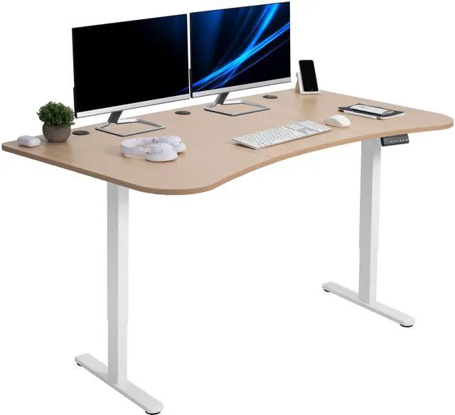 Main image of VIVO Electric 2-Motor 63 x 32 Standup Desk w/ Memory Controller, Light Wood Table Top, White Frame (DESK-KIT-E2W1C)