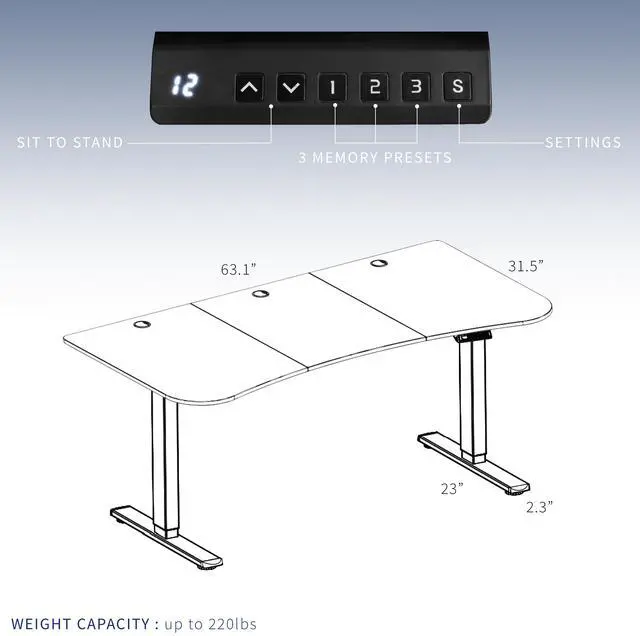 Alt view image 6 of 7 - VIVO Electric 2-Motor 63 x 32 Standup Desk w/ Memory Controller, Light Wood Table Top, White Frame (DESK-KIT-E2W1C)
