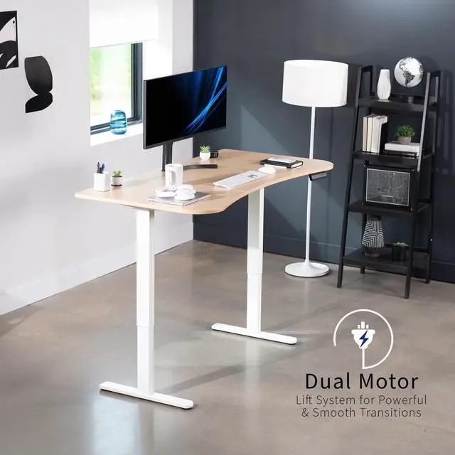 Alt view image 2 of 7 - VIVO Electric 2-Motor 63 x 32 Standup Desk w/ Memory Controller, Light Wood Table Top, White Frame (DESK-KIT-E2W1C)