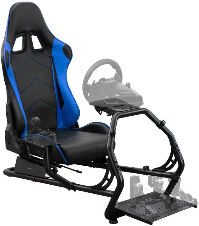 Main image of VIVO Black + Blue Racing Simulator Cockpit with Wheel Stand and Reclining Seat (Chair and Frame Only) (STAND-RACE1BL)