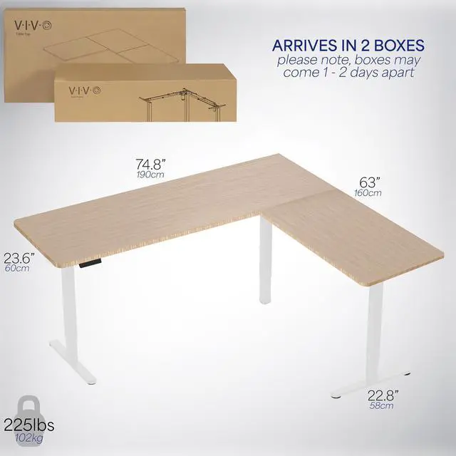 Alt view image 4 of 7 - VIVO Bamboo / White Electric 75" x 63" Corner Desk Workstation