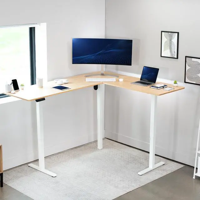 Alt view image 7 of 7 - VIVO Bamboo / White Electric 75" x 63" Corner Desk Workstation