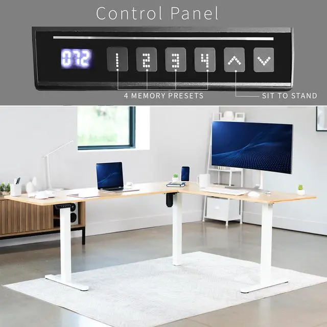Alt view image 6 of 7 - VIVO Bamboo / White Electric 75" x 63" Corner Desk Workstation