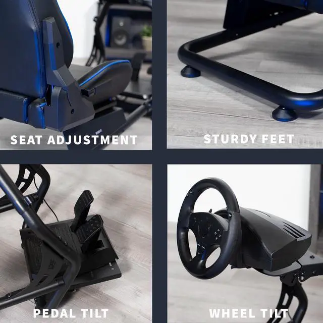 Alt view image 7 of 7 - VIVO Black + Blue Racing Simulator Cockpit with Wheel Stand and Reclining Seat (Chair and Frame Only) (STAND-RACE1BL)