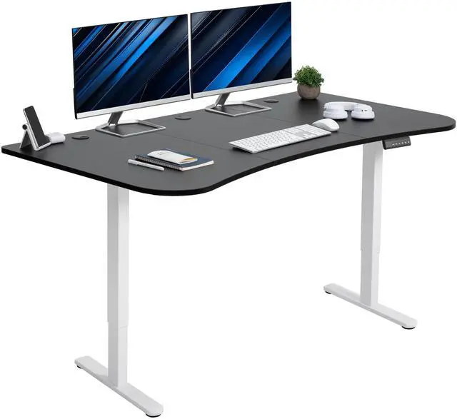 Main image of VIVO Electric 2-Motor 63 x 32 Standup Desk, Memory Panel, Black Table Top, White Frame (DESK-KIT-E2W1B)