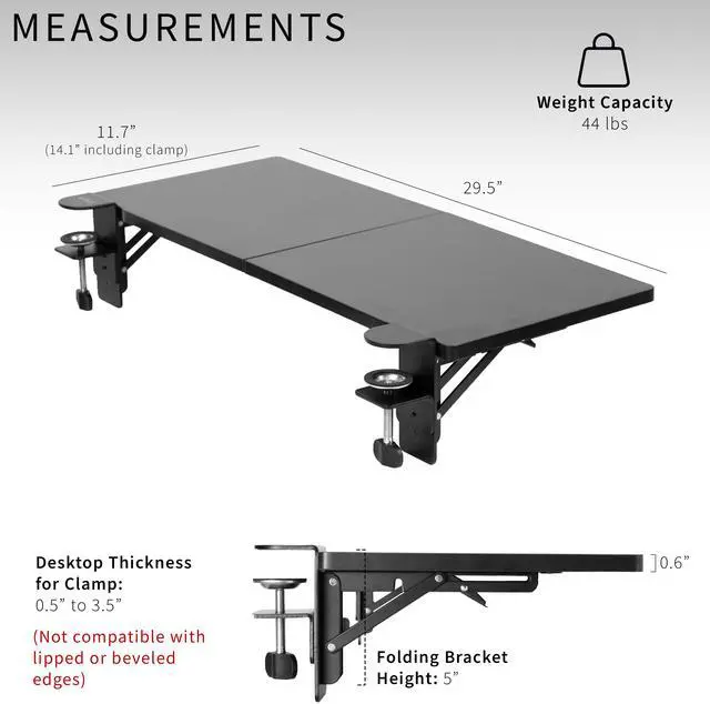 Alt view image 4 of 7 - VIVO Black Clamp-on 30" x 12" Desk Extension, Accessory Platform, Keyboard Tray