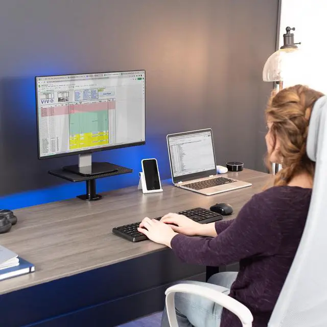 Alt view image 7 of 8 - VIVO Black Universal Clamp-on Height Adjustable Ergonomic Computer Monitor and Laptop Riser Tabletop Stand (STAND-V000SCB)