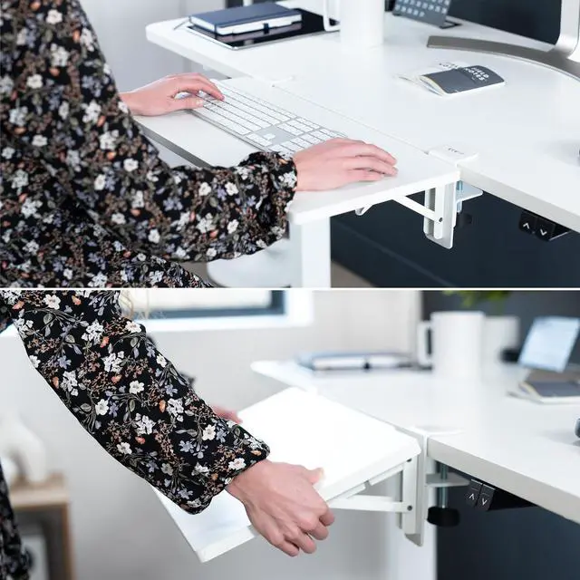 Alt view image 6 of 7 - VIVO White Clamp-on 24" x 12" Desk Extension, Accessory Platform, Keyboard Tray