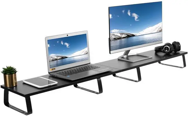 Main image of VIVO Black Wood 55" Wide Desktop Stand Ergonomic TV Monitor Riser Desk Organizer