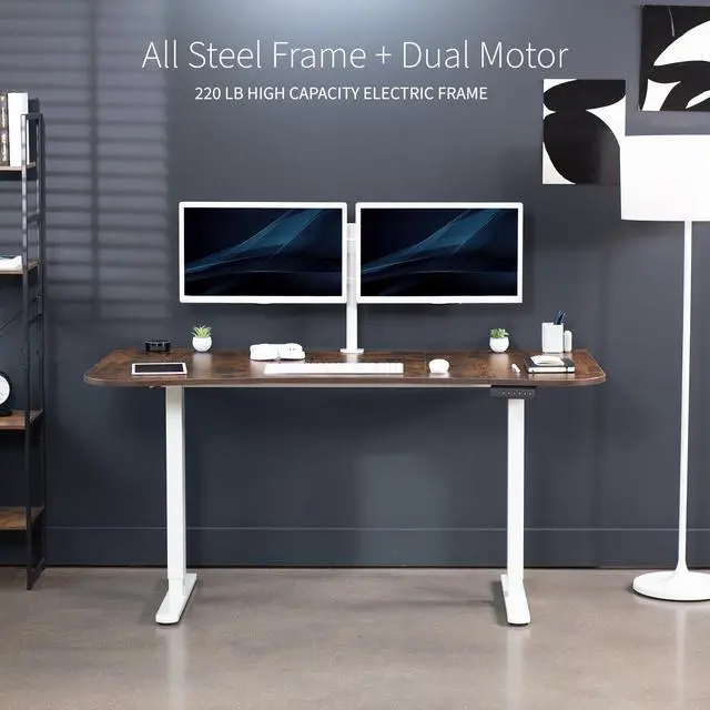 Alt view image 6 of 7 - VIVO Electric 2-Motor 63 x 32 Standup Desk, Memory Panel, Rustic Vintage Brown Table Top, White Frame (DESK-KIT-E2W1N)