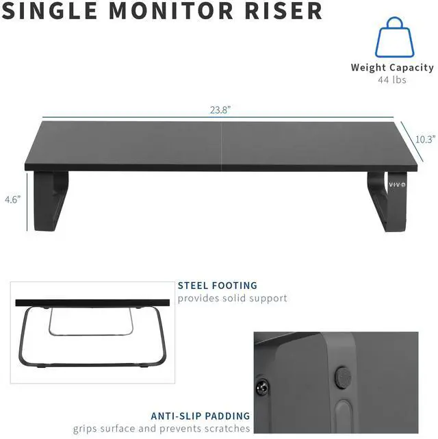 Alt view image 2 of 8 - VIVO Black Wood 24" Wide Desktop Stand Ergonomic Monitor, Keyboard, TV Riser and Desk Tabletop Organizer (STAND-V000D)
