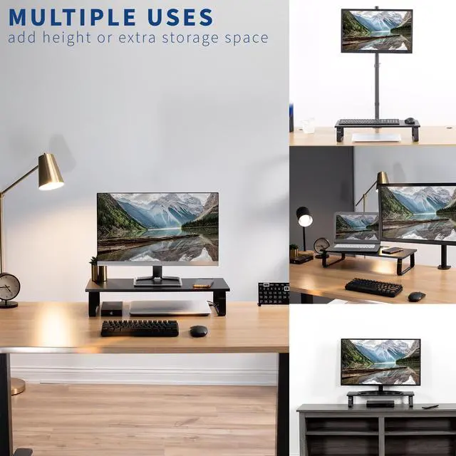 Alt view image 6 of 8 - VIVO Black Wood 24" Wide Desktop Stand Ergonomic Monitor, Keyboard, TV Riser and Desk Tabletop Organizer (STAND-V000D)