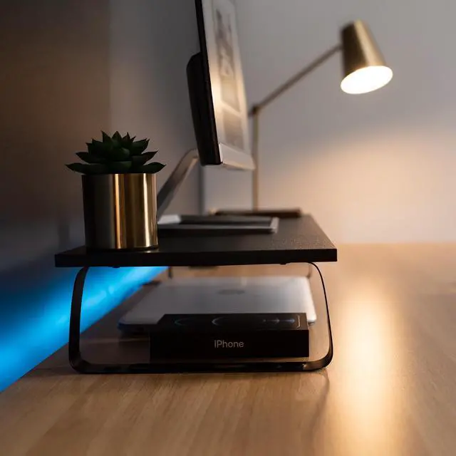 Alt view image 5 of 8 - VIVO Black Wood 24" Wide Desktop Stand Ergonomic Monitor, Keyboard, TV Riser and Desk Tabletop Organizer (STAND-V000D)