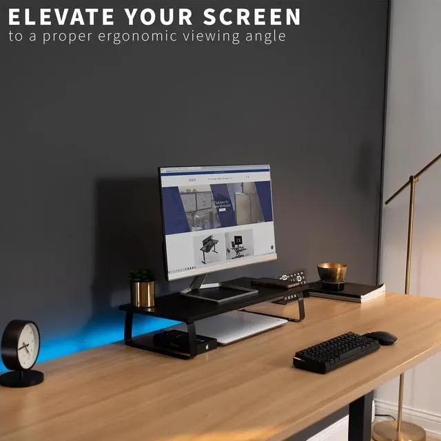Alt view image 7 of 8 - VIVO Black Wood 24" Wide Desktop Stand Ergonomic Monitor, Keyboard, TV Riser and Desk Tabletop Organizer (STAND-V000D)