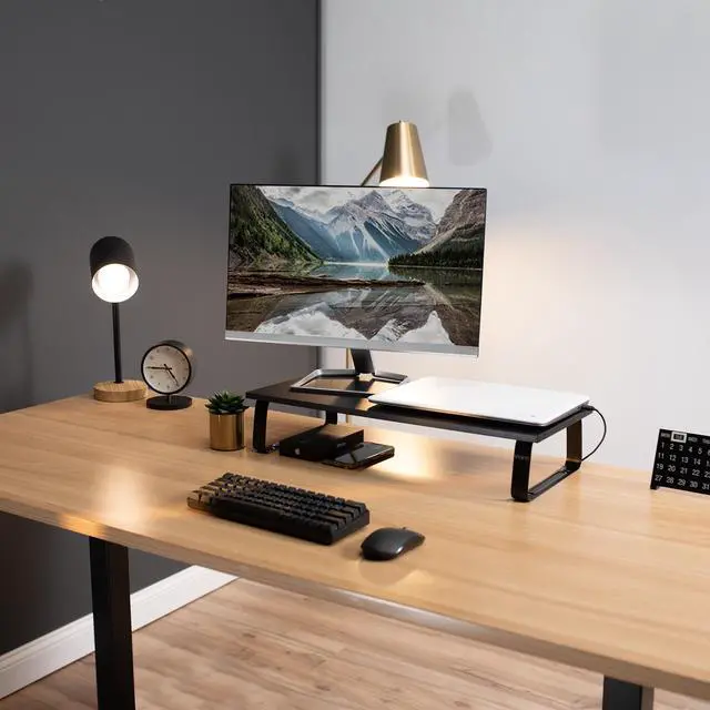 Alt view image 3 of 8 - VIVO Black Wood 24" Wide Desktop Stand Ergonomic Monitor, Keyboard, TV Riser and Desk Tabletop Organizer (STAND-V000D)