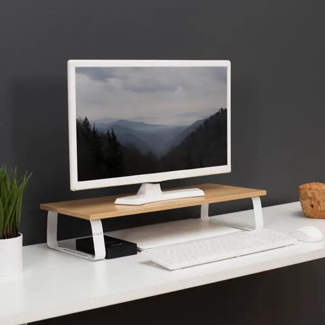 Alt view image 2 of 7 - VIVO 24" Desktop Stand Monitor, Keyboard, TV Riser & Desk Tabletop Organizer, Light Wood Top, White Legs (STAND-V000WM)