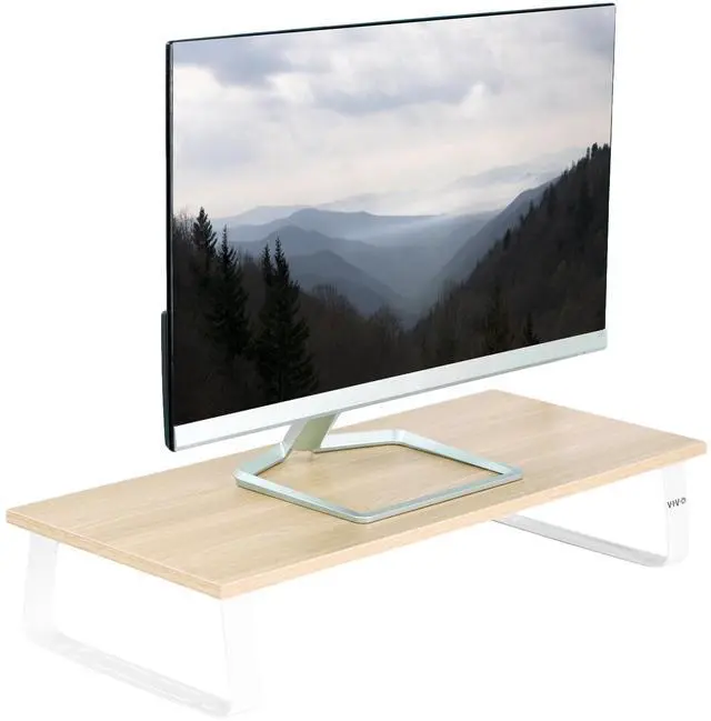 Main image of VIVO 24" Desktop Stand Monitor, Keyboard, TV Riser & Desk Tabletop Organizer, Light Wood Top, White Legs (STAND-V000WM)