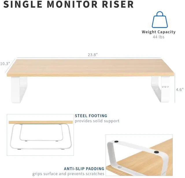 Alt view image 3 of 7 - VIVO 24" Desktop Stand Monitor, Keyboard, TV Riser & Desk Tabletop Organizer, Light Wood Top, White Legs (STAND-V000WM)