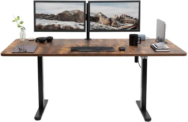 Main image of VIVO Electric 71 x 30 StandUp Desk Workstation, Vintage Brown Top, Black Frame