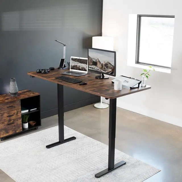 Alt view image 2 of 7 - VIVO Electric 71 x 30 StandUp Desk Workstation, Vintage Brown Top, Black Frame