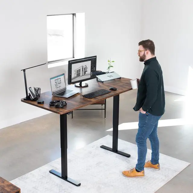 Alt view image 4 of 7 - VIVO Electric 71 x 30 StandUp Desk Workstation, Vintage Brown Top, Black Frame