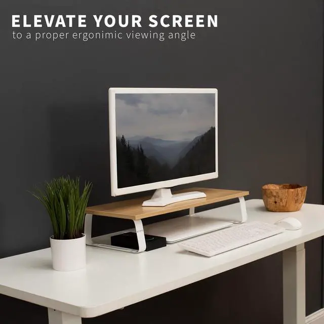 Alt view image 7 of 7 - VIVO 24" Desktop Stand Monitor, Keyboard, TV Riser & Desk Tabletop Organizer, Light Wood Top, White Legs (STAND-V000WM)