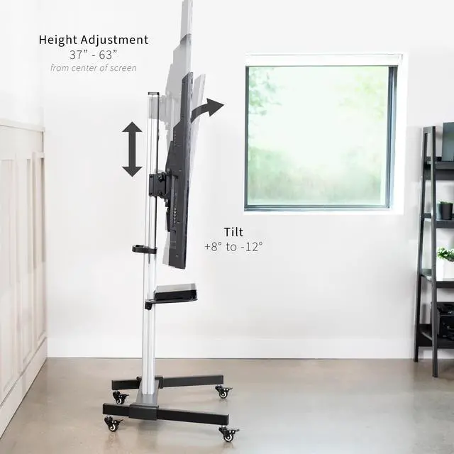 Alt view image 3 of 7 - VIVO Ultra Heavy Duty TV Cart for 32" to 83" Flat Screen | Mobile Stand with Dual Shelves and 2" Wheels (STAND-TV09)