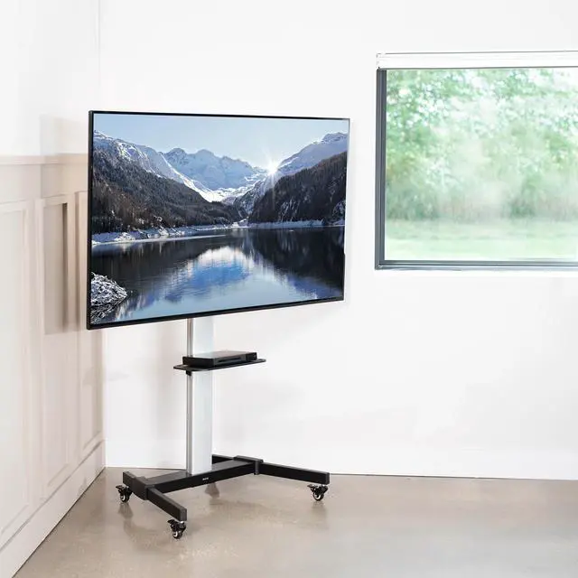 Alt view image 5 of 7 - VIVO Ultra Heavy Duty TV Cart for 32" to 83" Flat Screen | Mobile Stand with Dual Shelves and 2" Wheels (STAND-TV09)