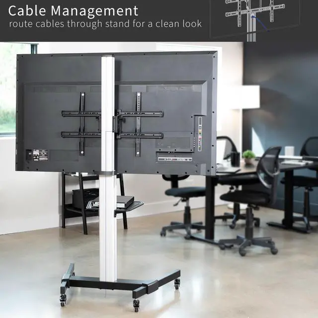Alt view image 6 of 7 - VIVO Ultra Heavy Duty TV Cart for 32" to 83" Flat Screen | Mobile Stand with Dual Shelves and 2" Wheels (STAND-TV09)