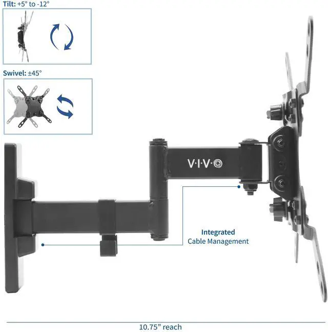 Alt view image 3 of 8 - VIVO Full Motion Tilt Swivel TV Wall Mount VESA Bracket Stand | Fits 13" to 42" Flat Screens (MOUNT-VW06)