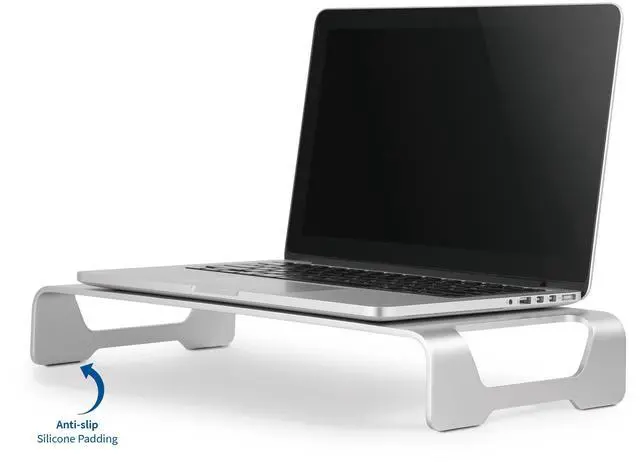 Alt view image 3 of 7 - VIVO Silver Aluminum 16" Monitor Riser Ergonomic Desktop Stand Desk Organizer