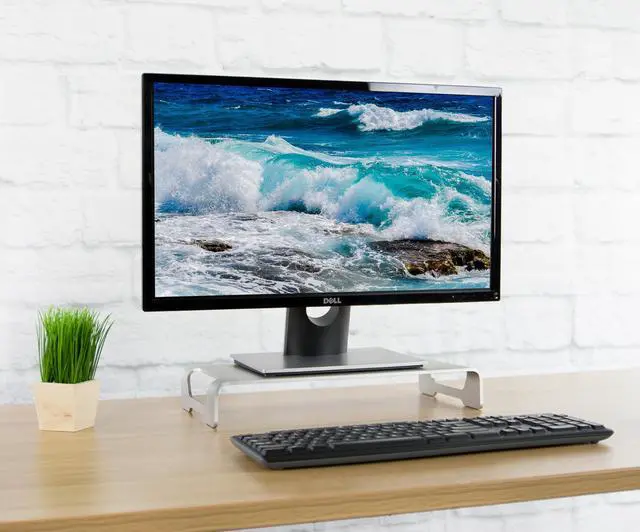 Alt view image 4 of 7 - VIVO Silver Aluminum 16" Monitor Riser Ergonomic Desktop Stand Desk Organizer