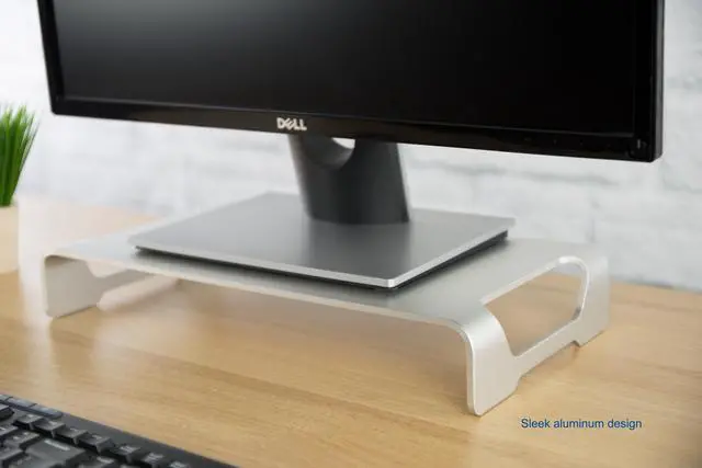 Alt view image 7 of 7 - VIVO Silver Aluminum 16" Monitor Riser Ergonomic Desktop Stand Desk Organizer