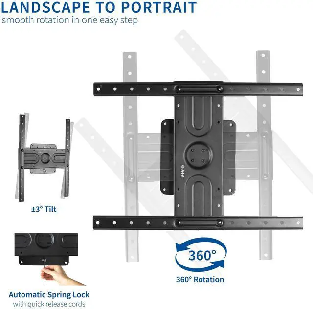 Alt view image 3 of 7 - VIVO Heavy Duty Rotating 37" to 80" TV Wall Mount for Flat Panel Screens | Portrait to Landscape Bracket (MOUNT-VW080P)