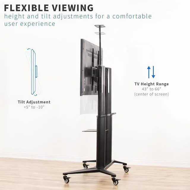 Alt view image 3 of 7 - VIVO Aluminum Ultra Heavy Duty 32" to 120" TV Cart Stand, Mobile Large Screen TV Mount, Max VESA 1000x600 (STAND-TV120B)
