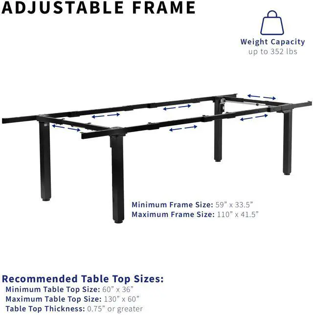 Alt view image 3 of 7 - VIVO Black Electric Dual-Motor Height Adjustable 4-Leg Standing Desk Frame, Push Button Memory Controller (DESK-E-400B)