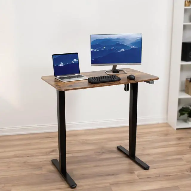 Alt view image 2 of 7 - VIVO Vintage Brown / Black Electric 40" x 24" Sit Stand Height Adjustable Desk