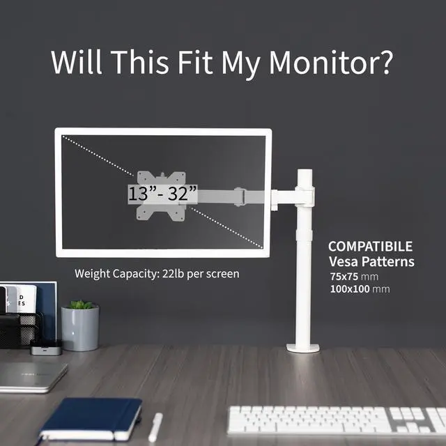 Alt view image 4 of 8 - VIVO White Single Adjustable Monitor Desk Mount for 1 Computer Screen up to 38"