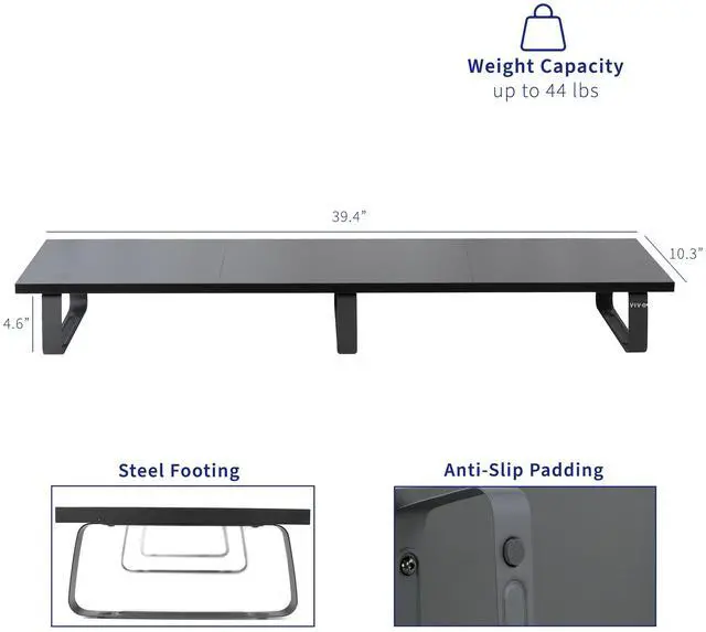 Alt view image 3 of 8 - VIVO Black Wood 39" Wide Desktop Stand Ergonomic TV Monitor Riser Desk Organizer