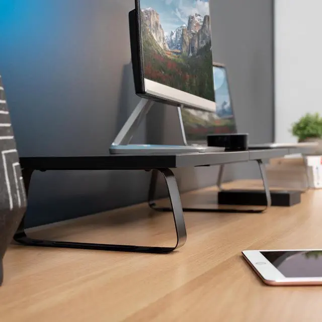 Alt view image 4 of 8 - VIVO Black Wood 39" Wide Desktop Stand Ergonomic TV Monitor Riser Desk Organizer