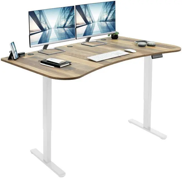 Main image of VIVO Electric 2-Motor 63x 32 Standup Desk w/ Memory Controller, Reclaimed Wood Table Top, White Frame (DESK-KIT-E2W1P)