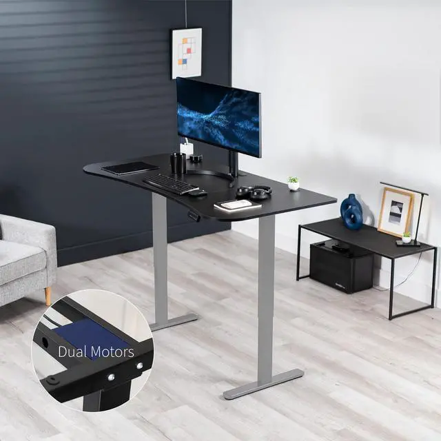 Alt view image 2 of 7 - VIVO Electric 63 x 32 Stand Up Desk, Black Table Top, Gray Frame