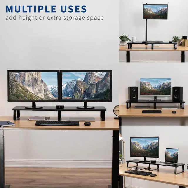 Alt view image 5 of 8 - VIVO Black Wood 39" Wide Desktop Stand Ergonomic TV Monitor Riser Desk Organizer